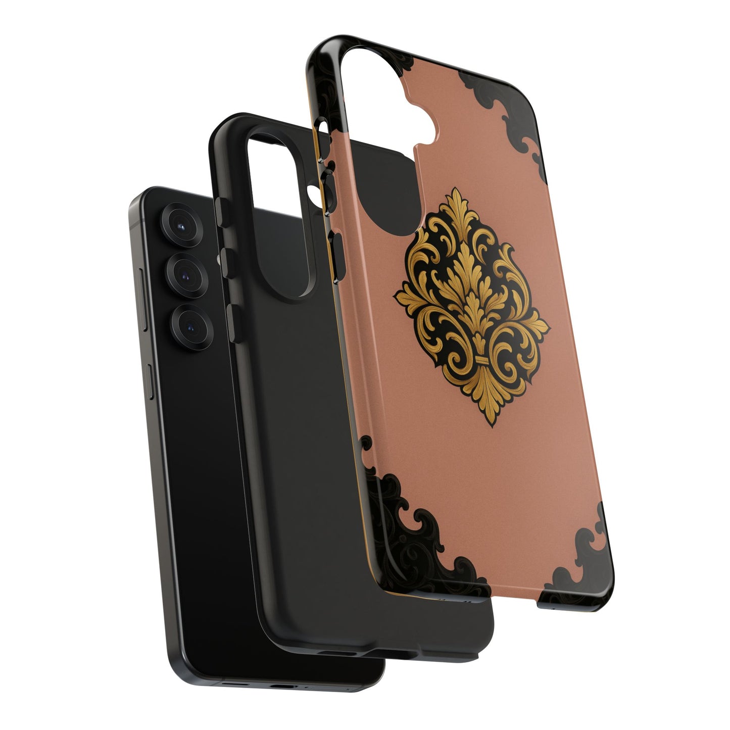 Mauve & Black-Gold Baroque Tough Phone Case — Ornate Protective iPhone Cover