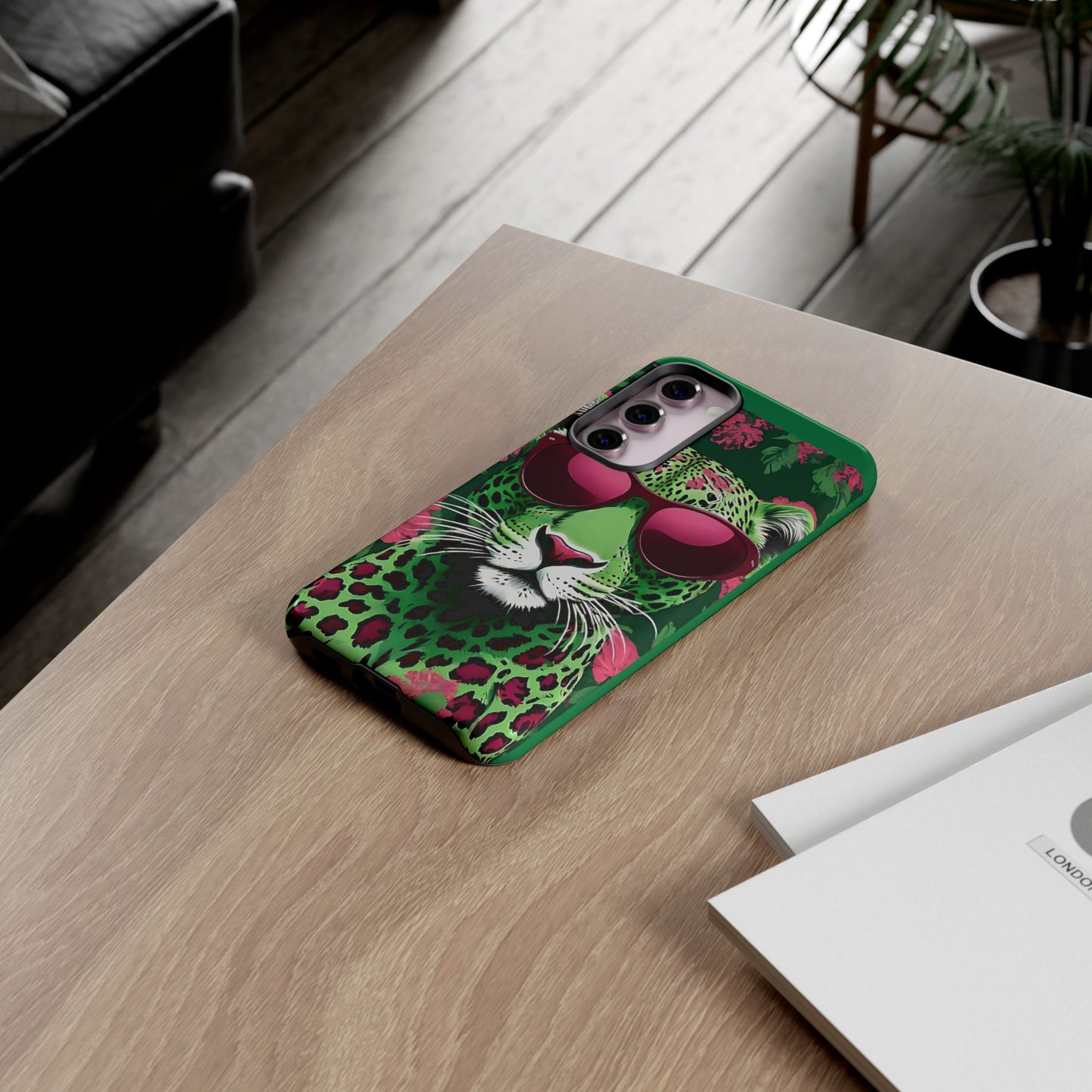 Phone Case - Lime Green & Burgundy Leopard In Sunglasses Design