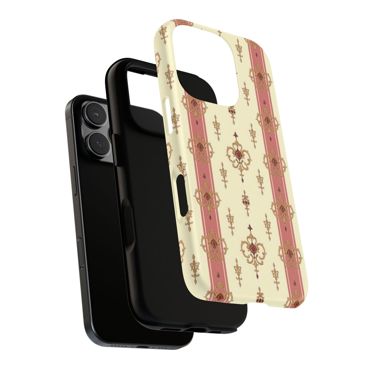 Elegant Floral Motif Phone Case - Tough Cases with Vintage Design - Mauve Striped Gold Damask