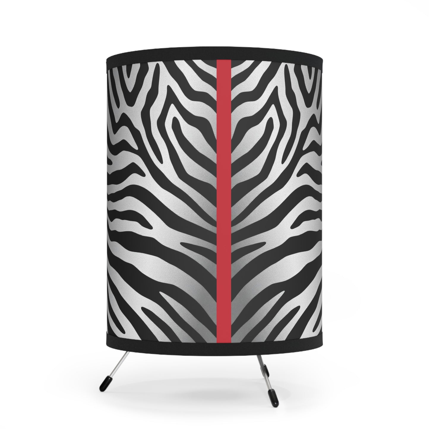 Zebra Print Tripod Lamp - Modern Home Decor with High-Res Shades - Silver/Red Stripe