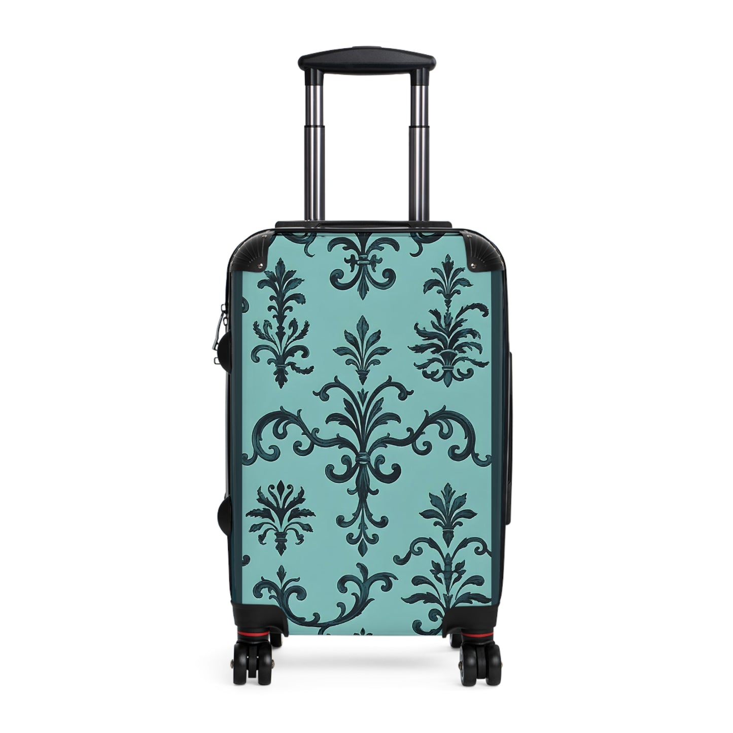 Elegant Damask Style Suitcase - Travel Luggage, Personalized Gift for Travelers, Stylish Carry-On for Vacations - Teal Striped Rococo