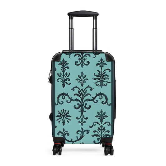 Elegant Damask Style Suitcase - Travel Luggage, Personalized Gift for Travelers, Stylish Carry-On for Vacations - Teal Striped Rococo