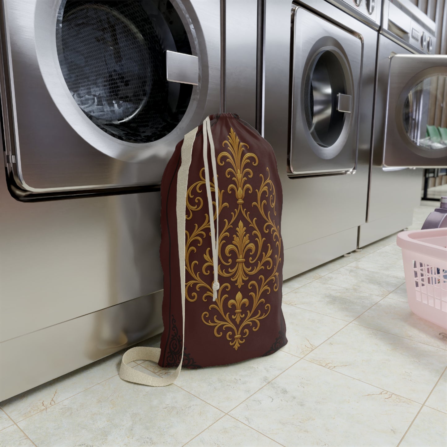 Dusk Burgundy-Black & Gold Baroque Laundry Bag — Burgundy & Gold Decorative Wash Tote