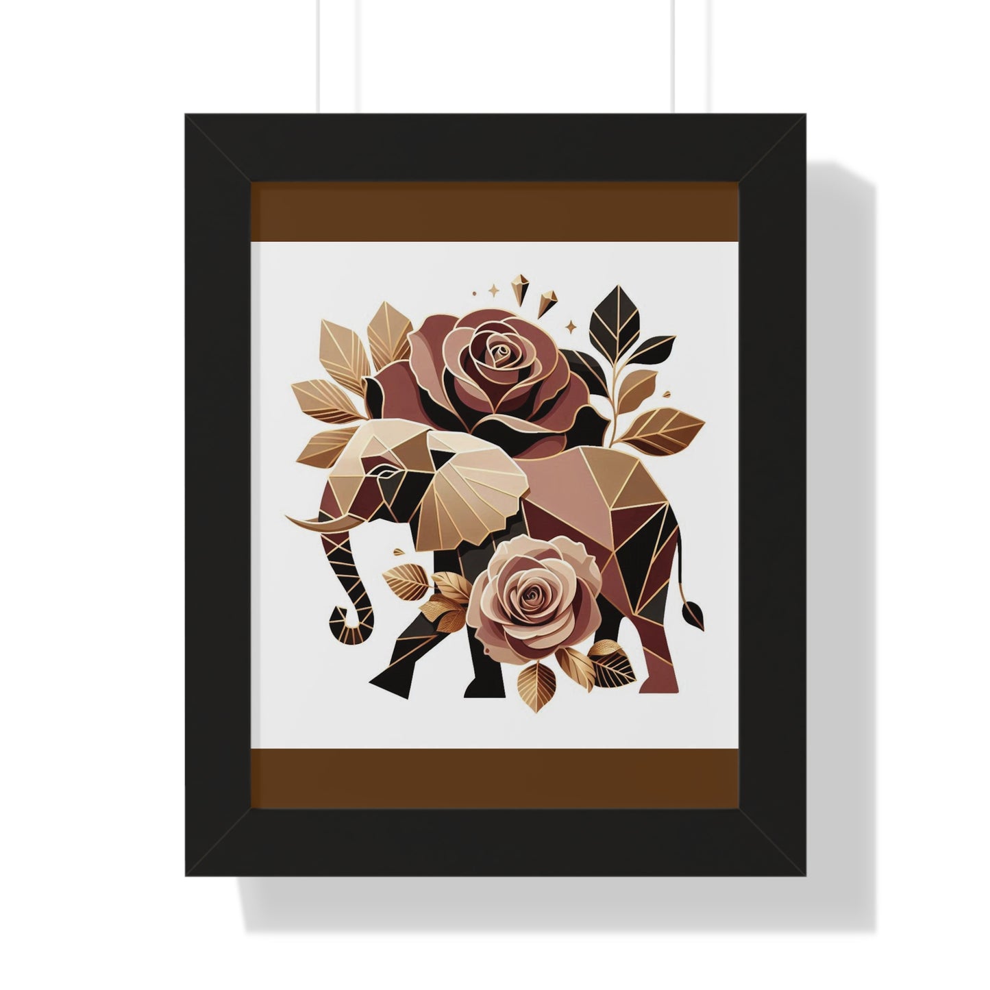 Vertical Poster - Brown & Gold Elephant & Roses Wall Art