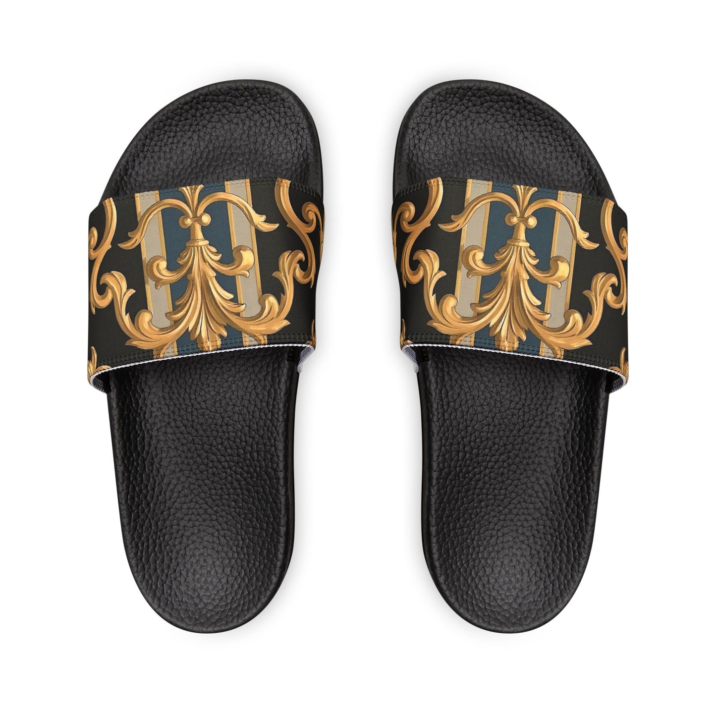 Chic Women's Removable-Strap Sandals, Trendy Summer Footwear, Elegant Slide Sandals, Beachwear - Blue & Black Striped Rococo