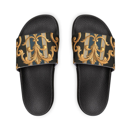 Chic Women's Removable-Strap Sandals, Trendy Summer Footwear, Elegant Slide Sandals, Beachwear - Blue & Black Striped Rococo