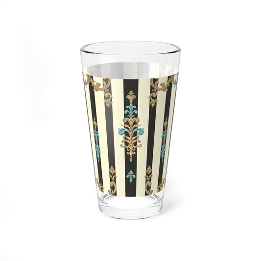 Elegant Mixing Glass, 16oz | Decorative Barware, Vintage Style Drinkware, Cocktail Parties, Housewarming - Black Striped Turquoise & Black Rococo