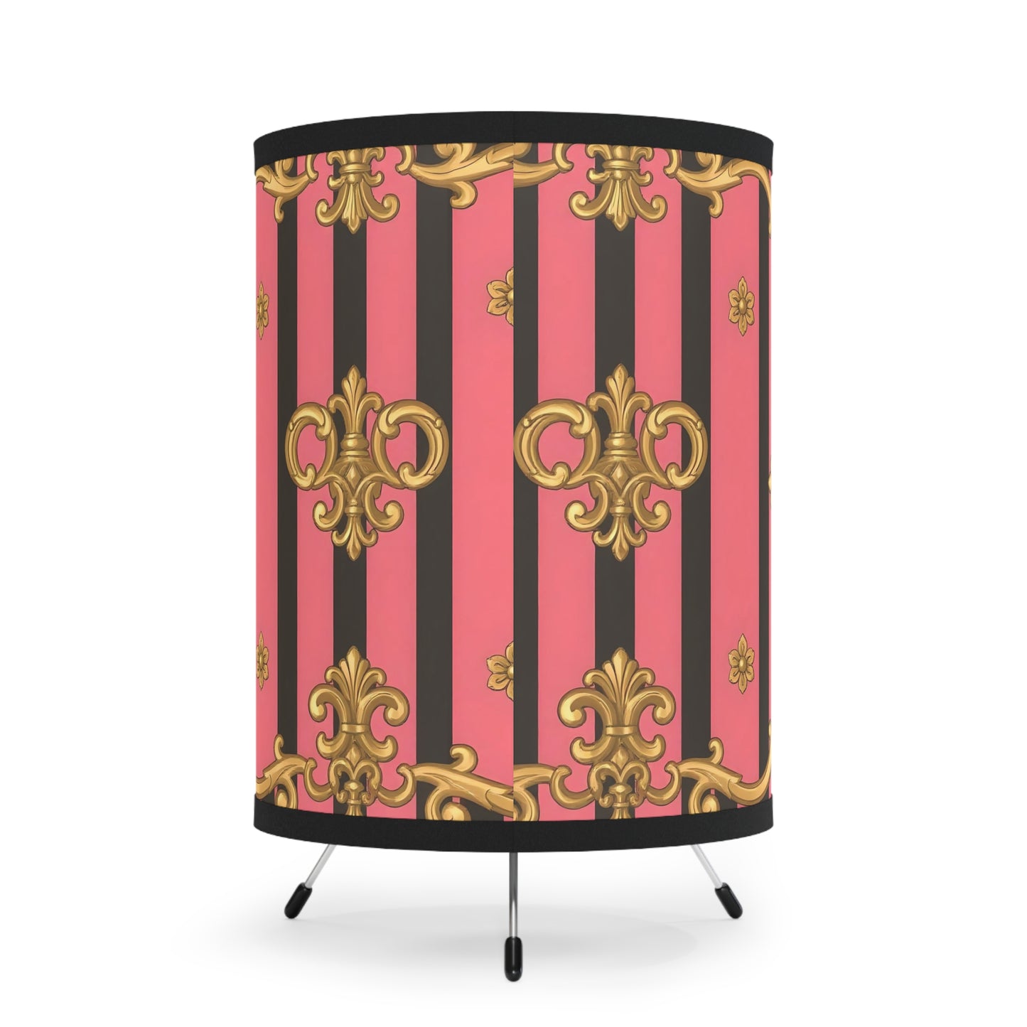 Luxurious Tripod Lamp, Decorative Table Light, Boho Home Decor, Unique Gift for Her - Pink & Black Striped Gold Baroque