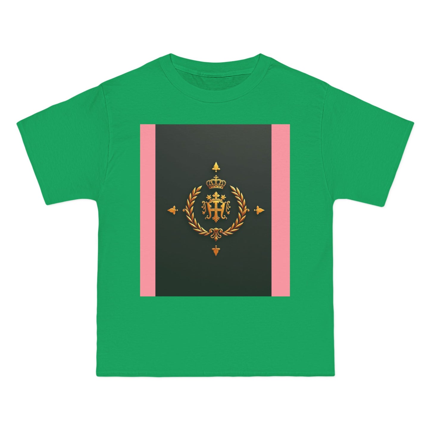 Short-Sleeve Graphic T-Shirt, Stylish Casual Wear, Trendy Gift for Friends, Summer Fashion, Statement Tee, Everyday Comfort - Pink Striped Gold Crest