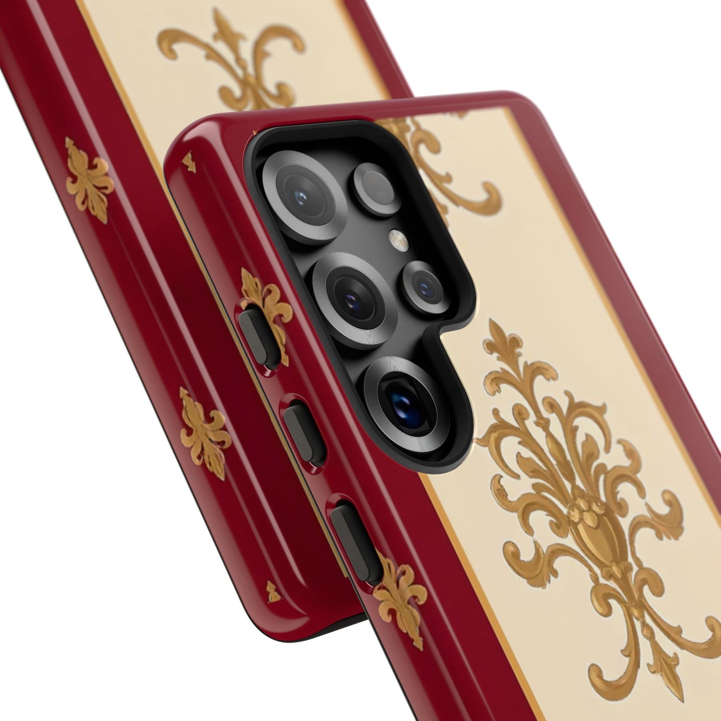 Elegant Floral Motif Phone Case - Tough Cases with Vintage Design - Dusk Red Striped Gold Damask