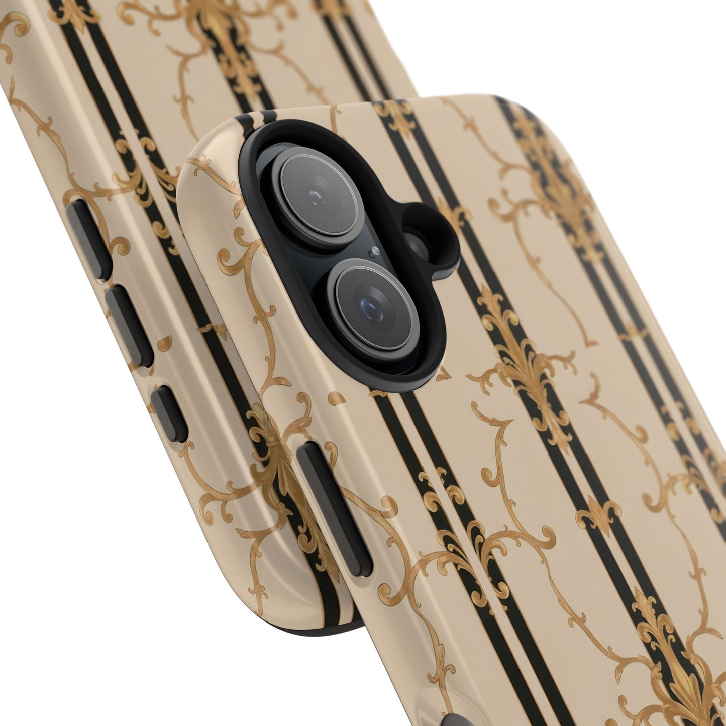 Elegantly Tough Phone Cases | Stylish Phone Covers, Durable Cases, Fashionable Accessories - Black & Beige Striped Damask