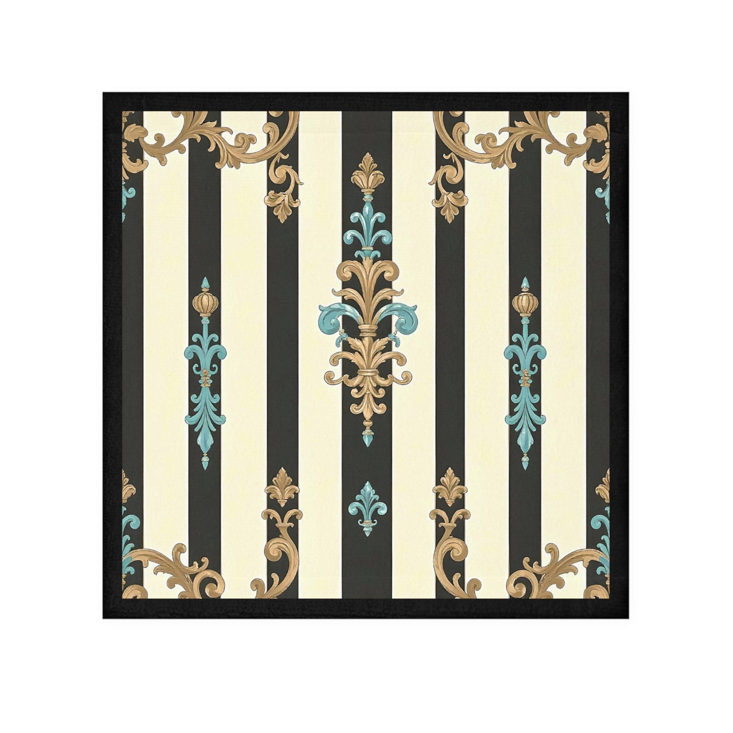Elegant Patterned Face Towel - Luxurious Bath Accessory, Decorative Hand Towel, Gift for Home Decor - Black Striped Turquoise & Black Rococo