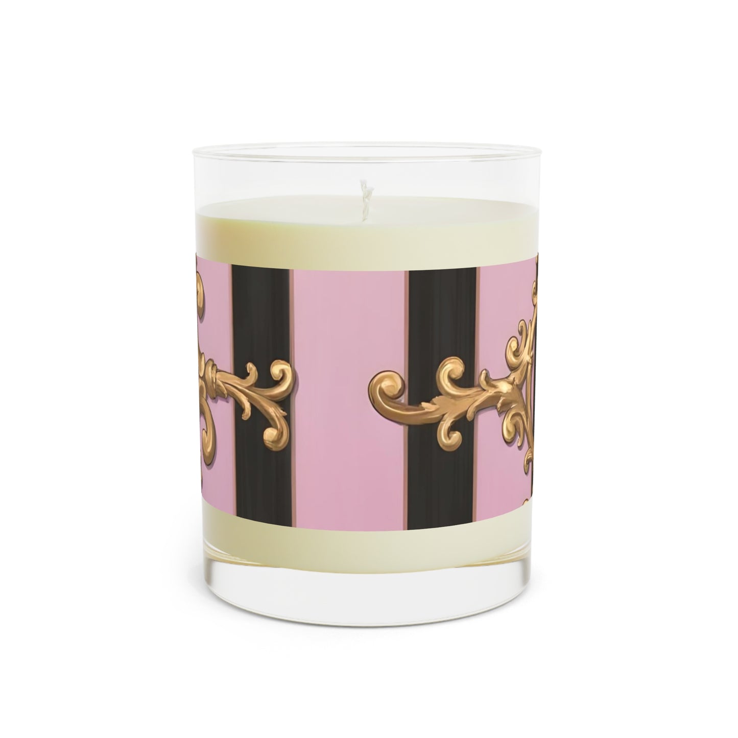 Elegant Pink Floral Scented Candle - Luxurious Home Decor, Gift for Her, Aromatherapy, Relaxation - Matte Lavender & Black Striped Gold Baroque