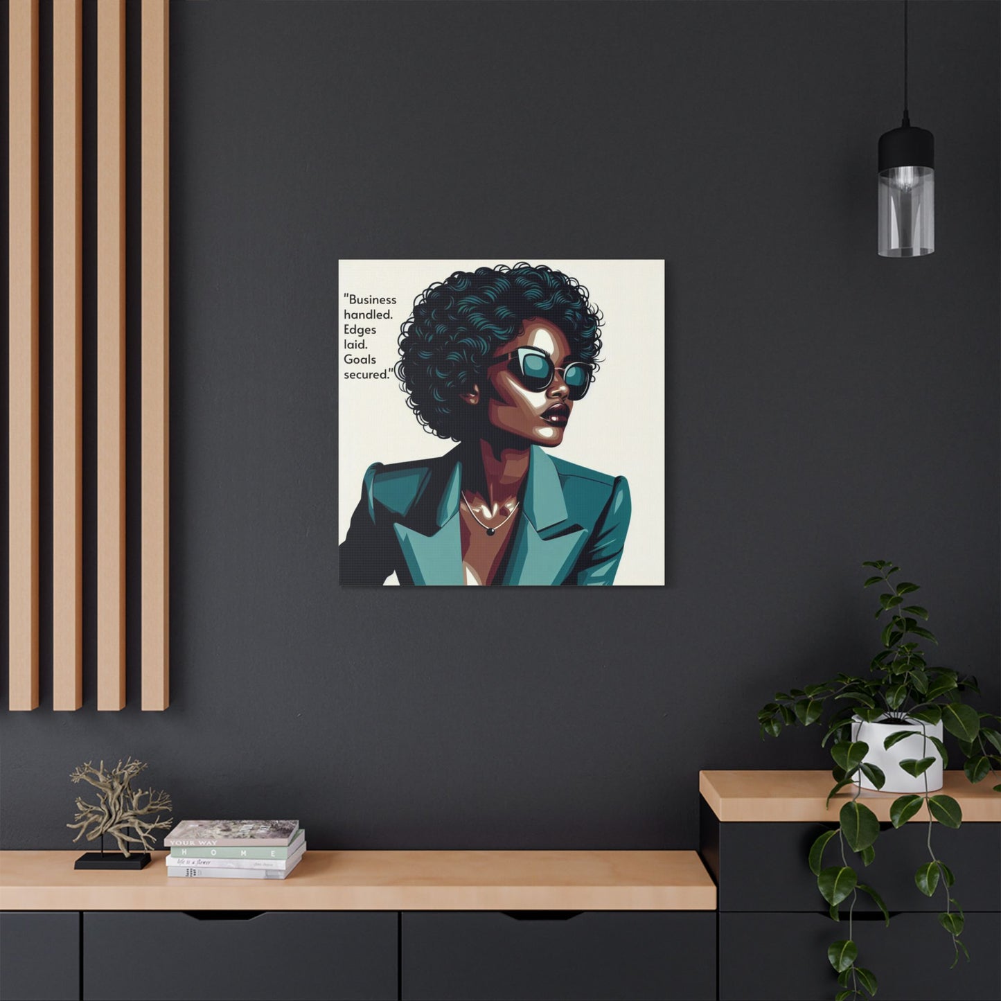 Afro Art Print Canvas, Wall Decor, Satin Stretched Canvas, African American Art, Office Decor, Home Decor - "Business handled."
