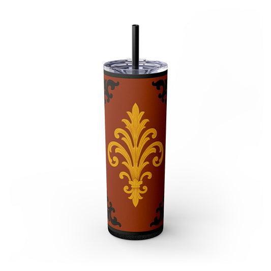 Dusk Terracotta Baroque 20oz Skinny Tumbler with Straw — Vintage Gold Baroque Design