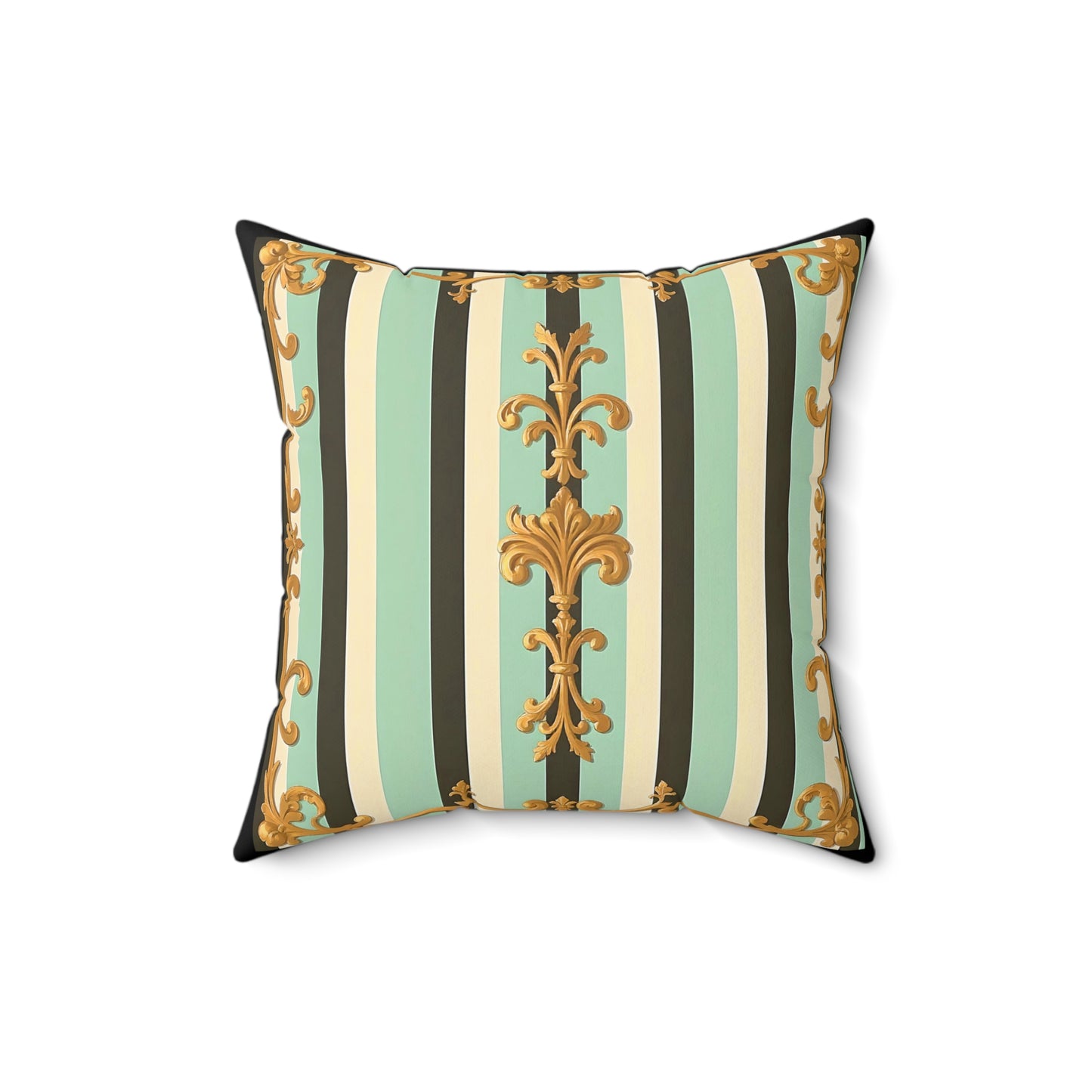 Elegant Striped Decorative Pillow, Home Decor Accent, Living Room Cushion, Pillows for Sofa, Stylish Throw Pillow - Black & Matte Mint Striped Rococo
