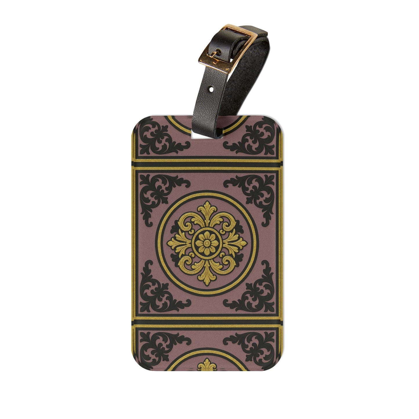 Chic Gilded Mauve With Gold-Black Baroque Vintage Luggage Tag, Elegant Travel Accessory, Personalized Gift for Travelers, Holiday Travel Gear
