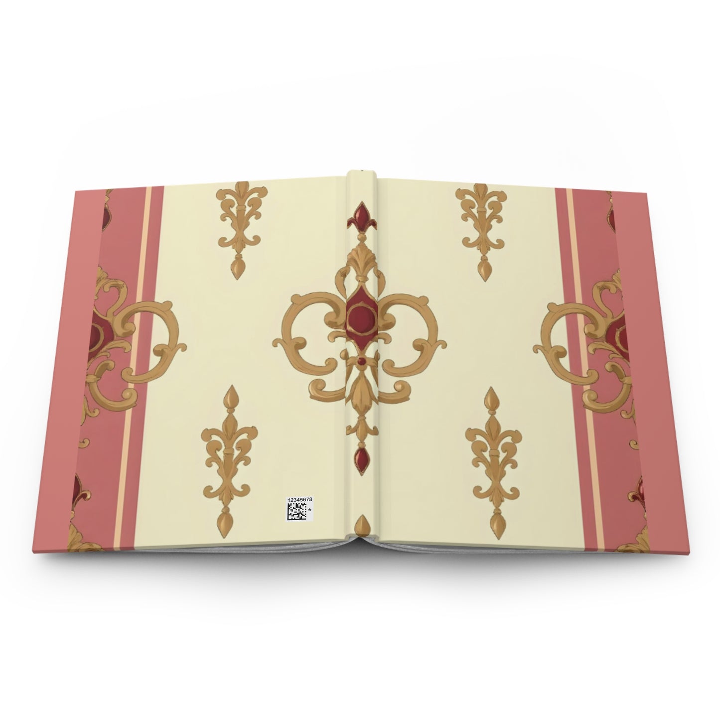 Elegant Floral Motif Hardcover Journal - Stylish Writing Notebook - Mauve Striped Gold Damask