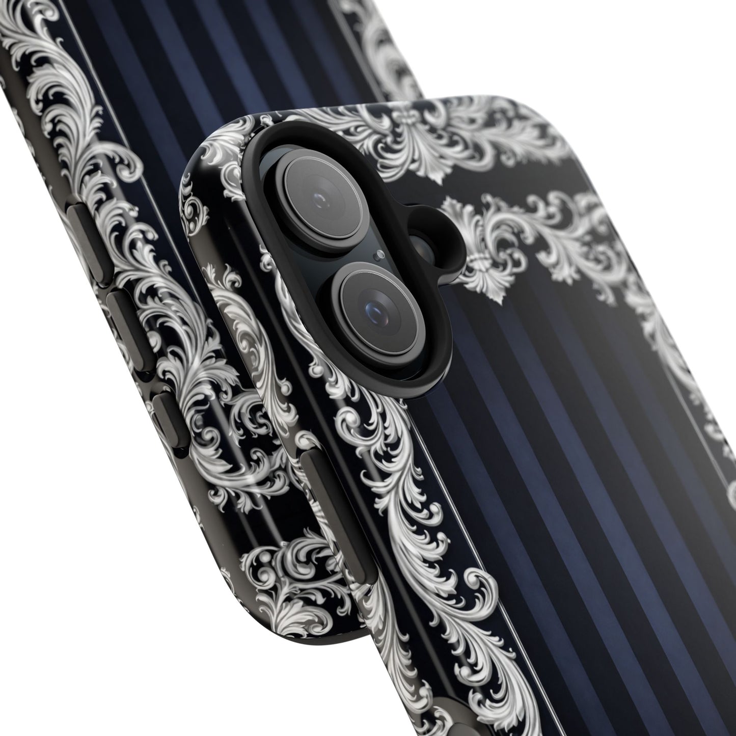 Navy Stripes & Baroque Tough Phone Case — Protective Decorative iPhone Case