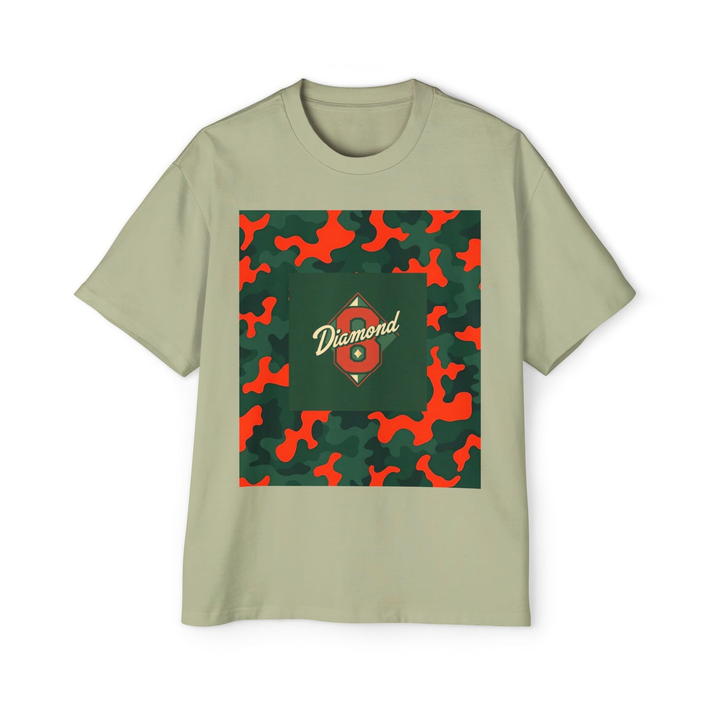 Men's Heavy Oversized Camouflage Tee, Casual Streetwear Shirt, Graphic T-Shirt, Comfortable Everyday Wear, Gift for Him - Green & Orange Camo Diamond 8