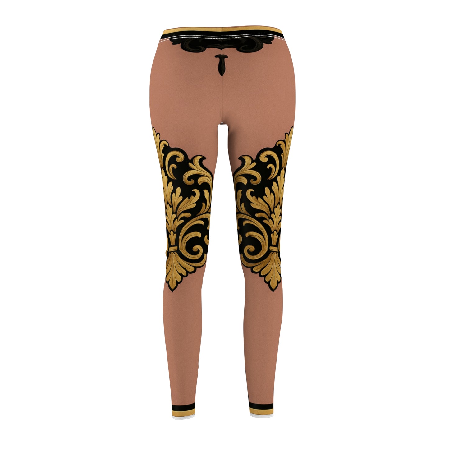 Mauve & Black-Gold Baroque Leggings — Gold Ornate Pattern Women's Leggings