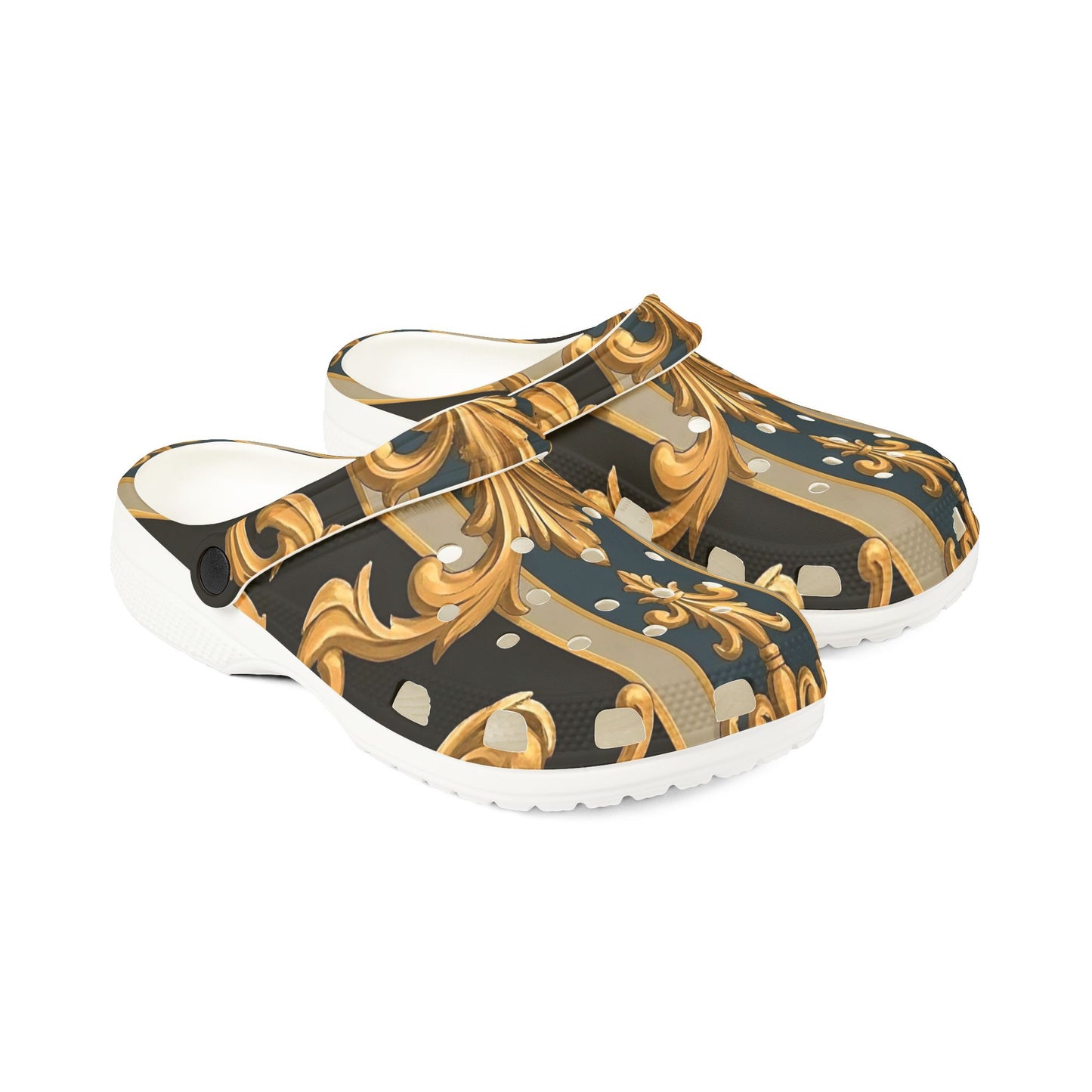 Elegant AOP EVA Foam Rubber Shoes, Stylish Comfort Footwear for Home, Fashionable Clogs - Blue & Black Striped Rococo