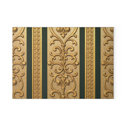 Elegant Teal Striped Gold Baroque Vintage Glass Cutting Board - Stylish Kitchen Decor, Gift for Home Cooks, Unique Cooking Utensil