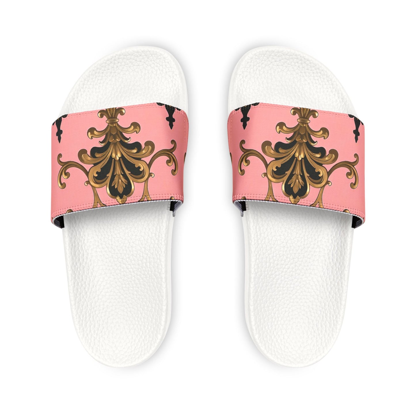 Chic Women's Removable-Strap Sandals, Summer Sandals, Stylish Footwear, Beach Slides - Pink, Black & Gold Rococo