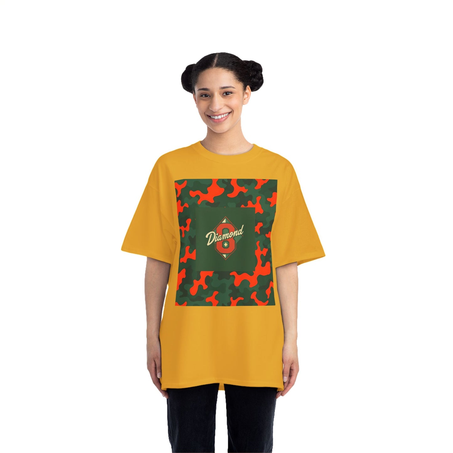 Camo Graphic Tee, Unisex, Trendy Streetwear, Stylish Summer Top, Perfect for Casual Outings - Green & Orange Camo Diamond 8