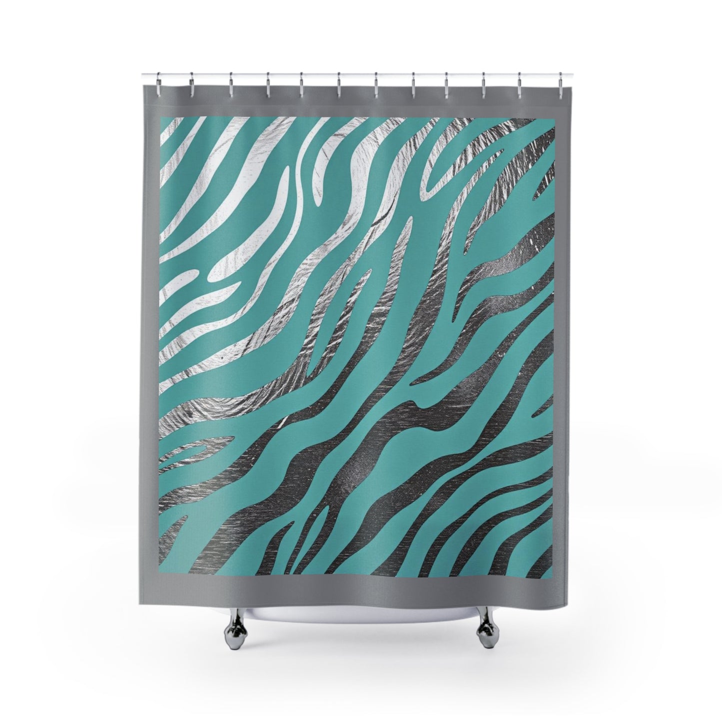 Stylish Aqua Zebra Print Shower Curtain - Modern Bathroom Decor -  Aqua & Silver