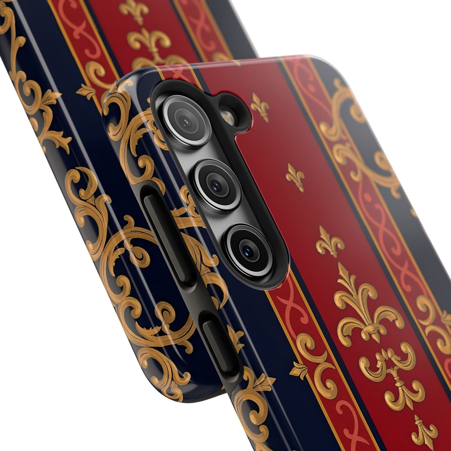 Elegant Vintage Phone Cases, Tough Phone Cover, Stylish Cell Phone Accessories, Durable Phone Protection - Midnight Blue & Dusk Red Gold Baroque