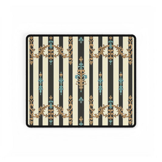 Elegant Vintage Desk Mats for Home Office, Decorative Desk Pad, Personalized Office Decor - Black Striped Turquoise & Black Rococo