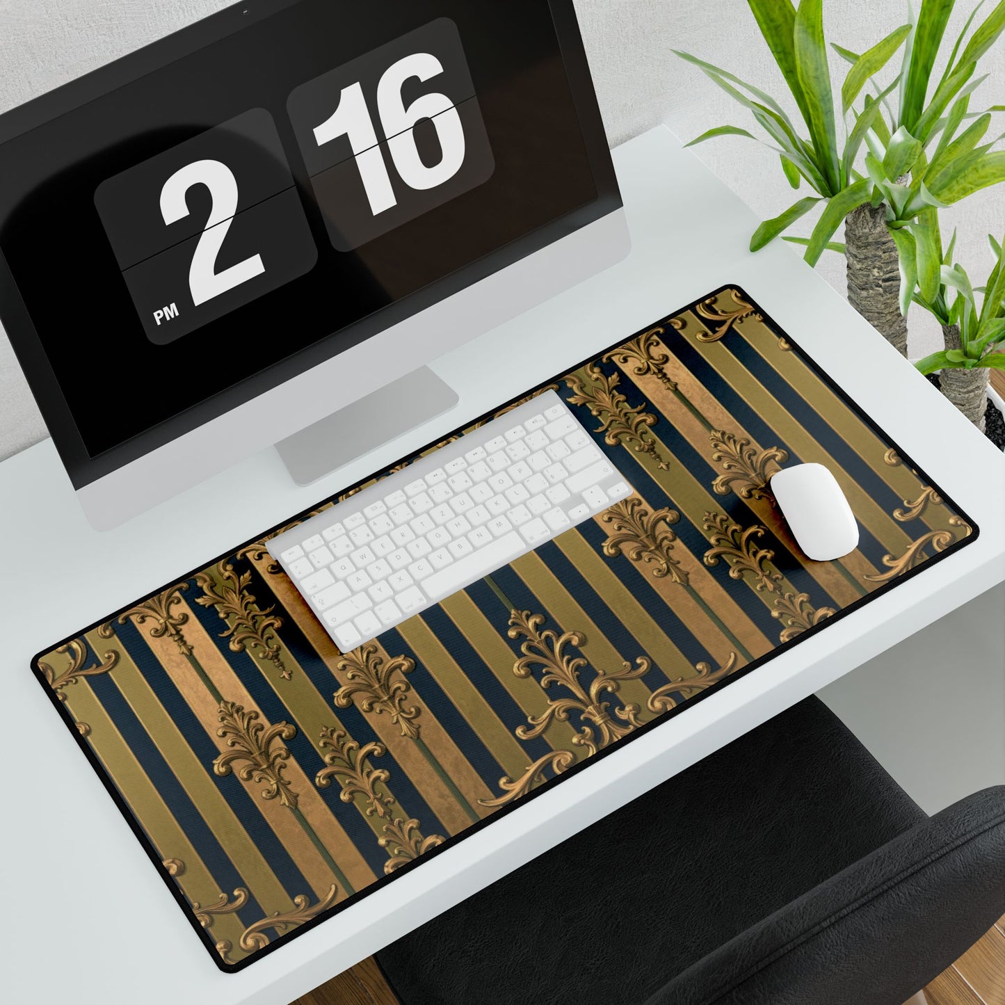 Elegant Midnight Blue & Olive Striped Gold Baroque Decorative Desk Mats, Stylish Office Accessories, Home Office Decor, Personalized Gift for Work