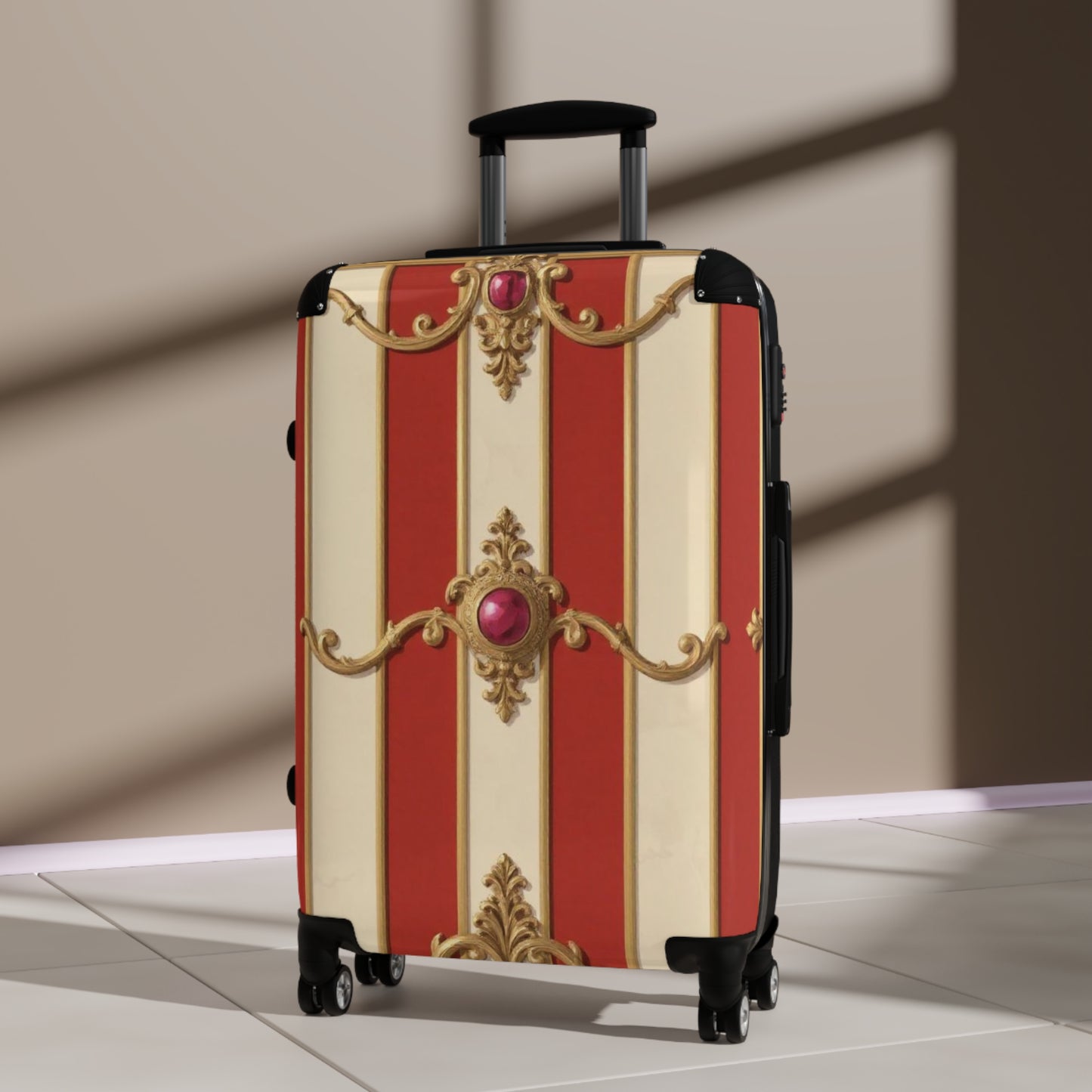 Elegant Vintage Design Suitcase - Perfect for Travel & Special Occasions - Alabaster & Dusk Orange Striped Baroque