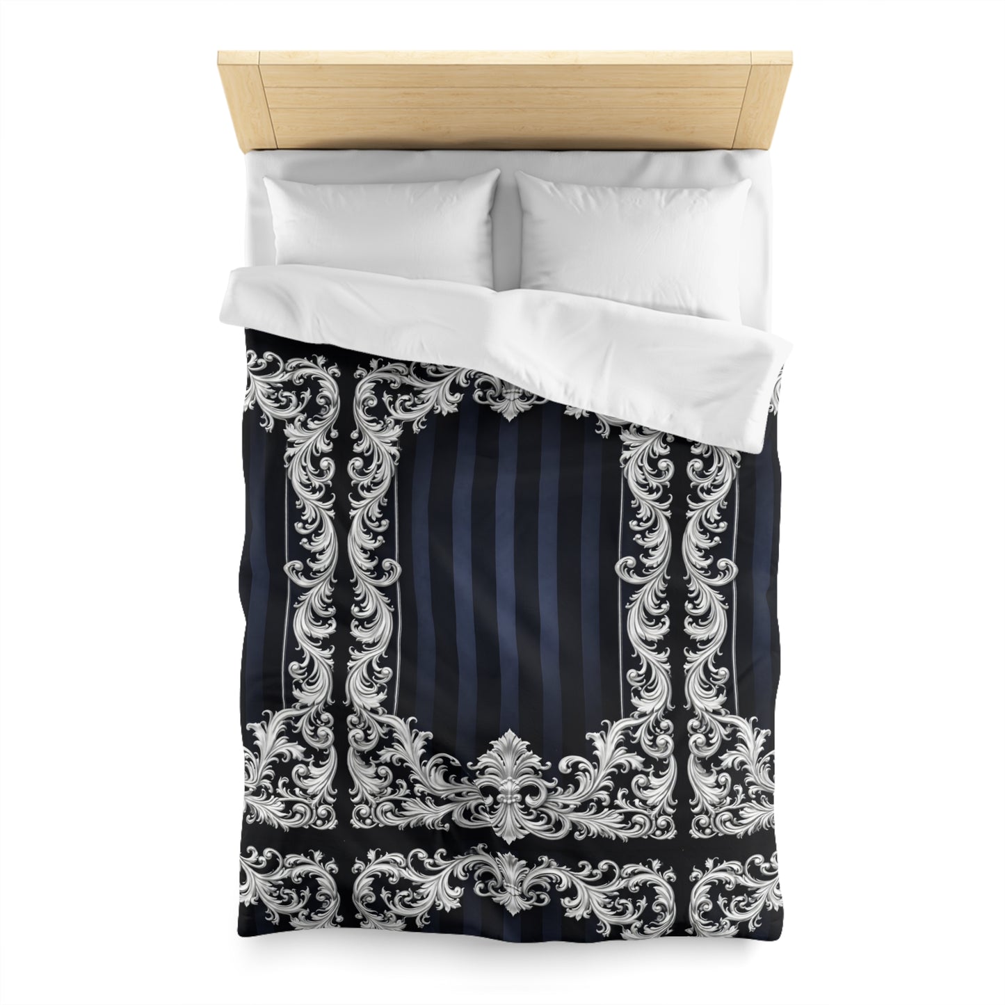 Navy Stripes & Baroque Microfiber Duvet Cover