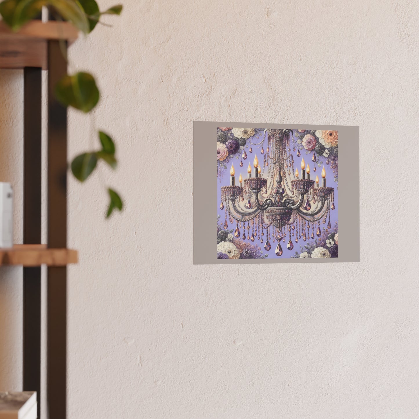 Elegant Floral Chandelier Poster, Art Print for Home Decor, Gift for Art Lovers, Wall Art for Living Room, Birthday Gift Idea - Lilac Jeweled Chandelier