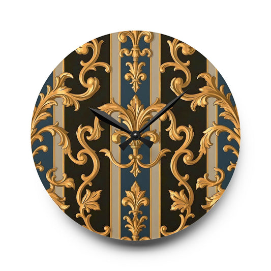 Elegant Vintage Acrylic Wall Clock, Home Decor, Vintage Style Clock, Boho Wall Art, Gift for Her, Living Room Accent - Blue & Black Striped Rococo