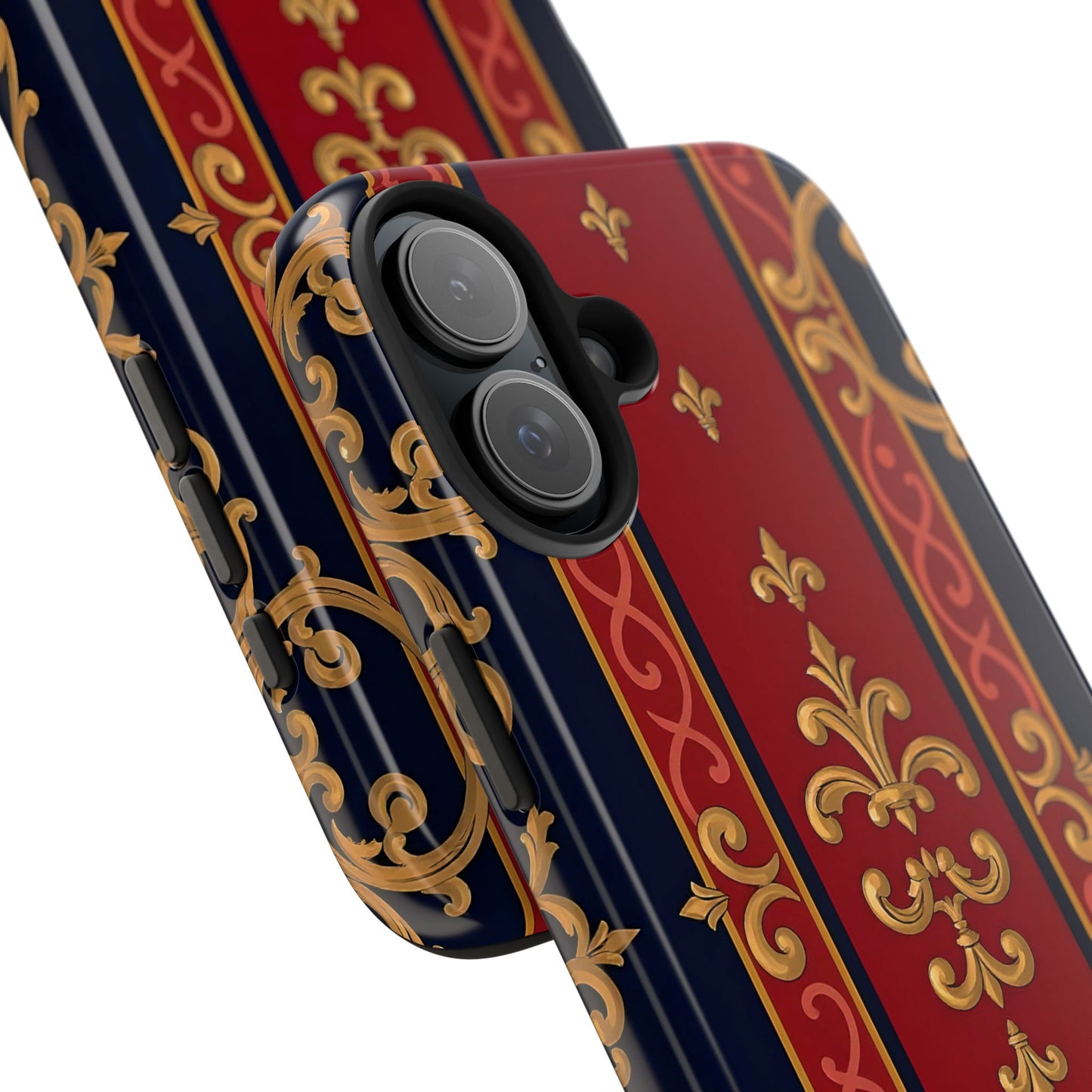 Elegant Vintage Phone Cases, Tough Phone Cover, Stylish Cell Phone Accessories, Durable Phone Protection - Midnight Blue & Dusk Red Gold Baroque