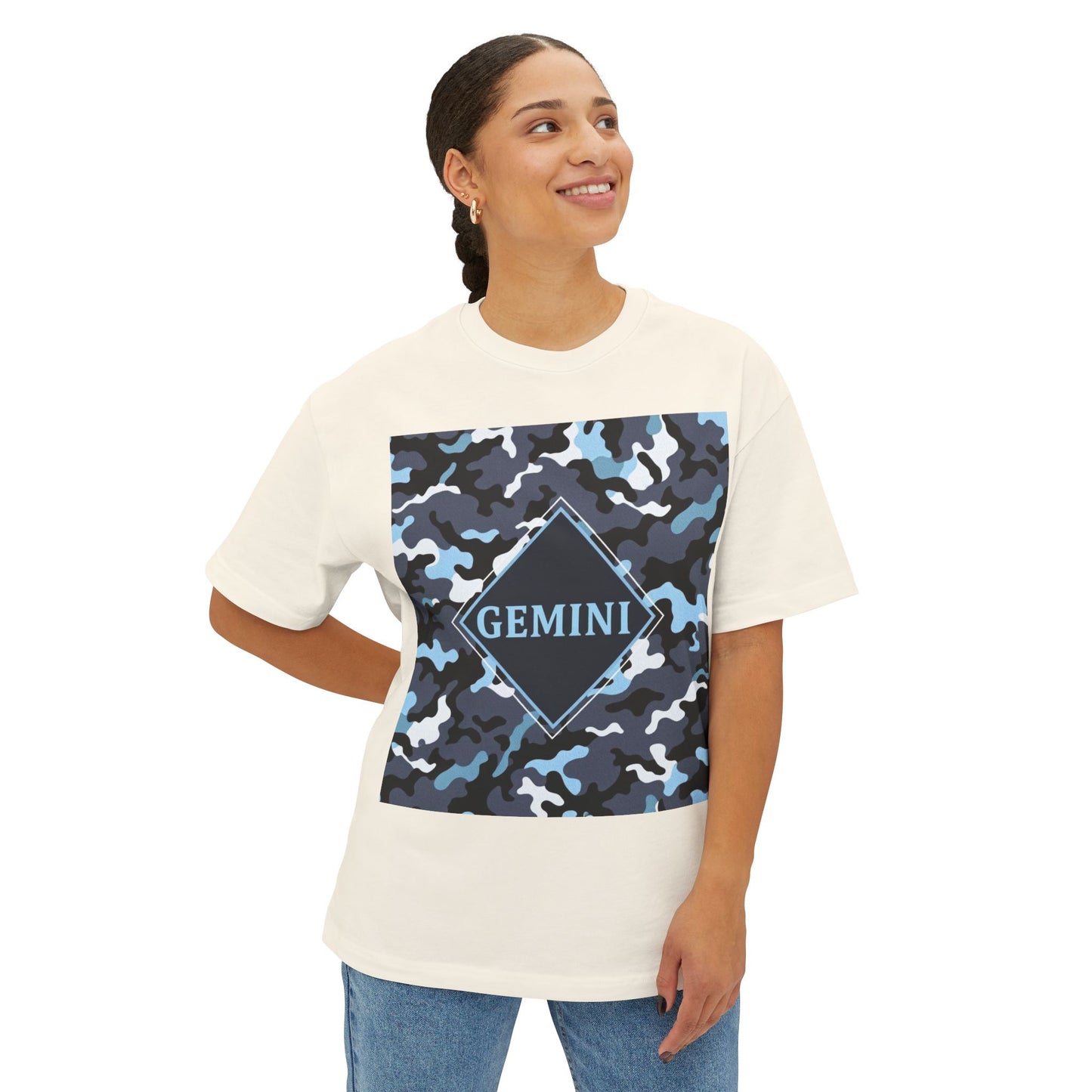 Gemini Oversized Tee - Unisex, Boho Style, Casual Wear, Birthday Gift, Zodiac Apparel, Comfortable Tee - Black, Grey & Ice Blue