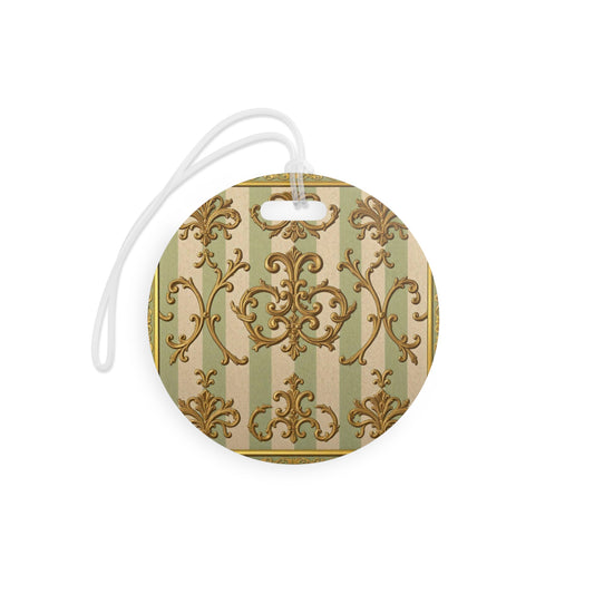 Elegant Travel Luggage Tags | Personalized Gift, Vintage Decor, Baggage Identifier, Travel Accessories - Mint & Beige Striped Gold Baroque