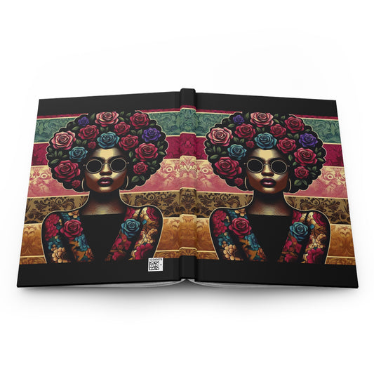 Elegant Hardcover Journal - Stylish Writing Notebook - Lady In Damask & Roses Design
