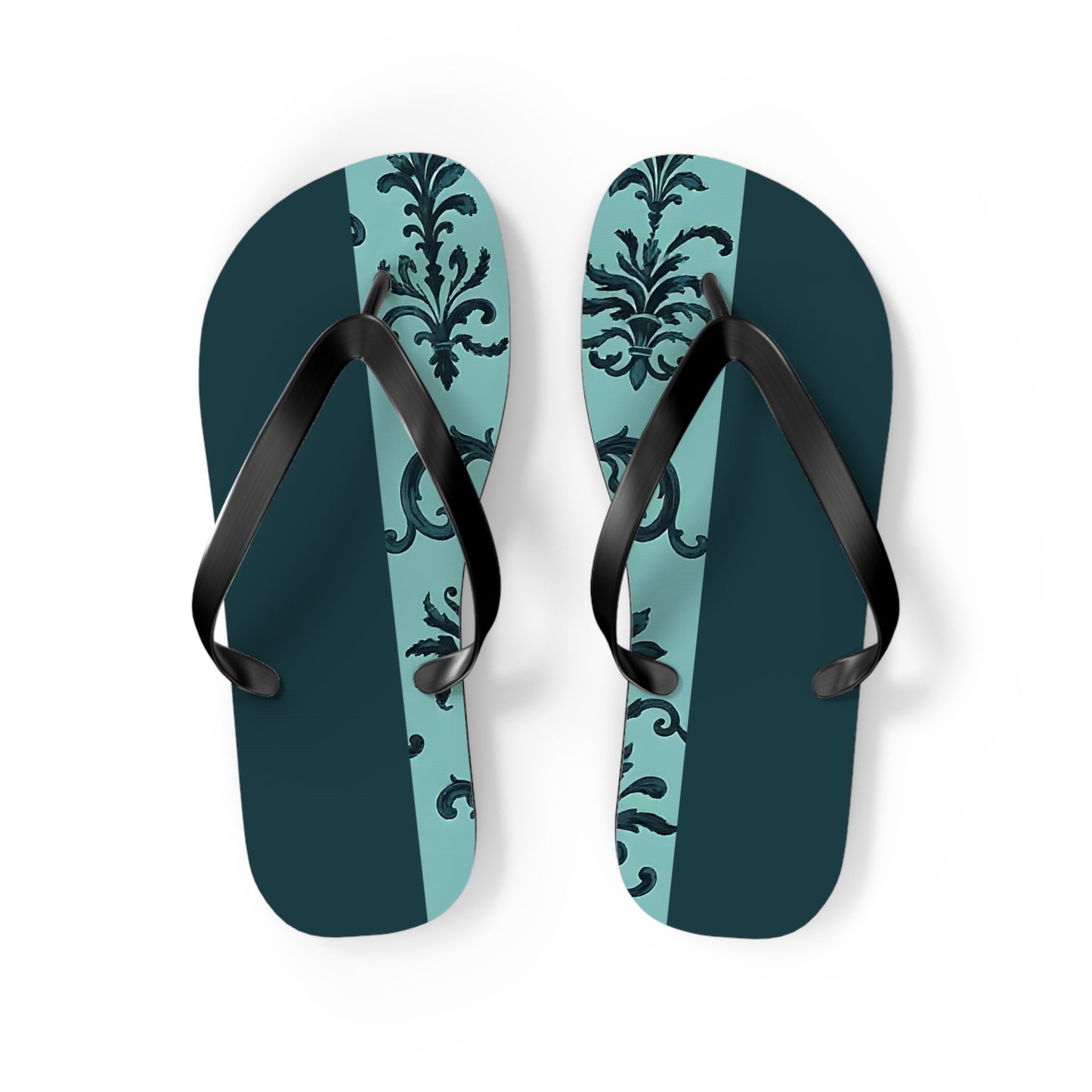 Chic Vintage-Inspired Flip Flops | Summer Footwear, Beach Essentials, Stylish Sandals, Vacation Ready, Gift for Her - Teal Striped Rococo