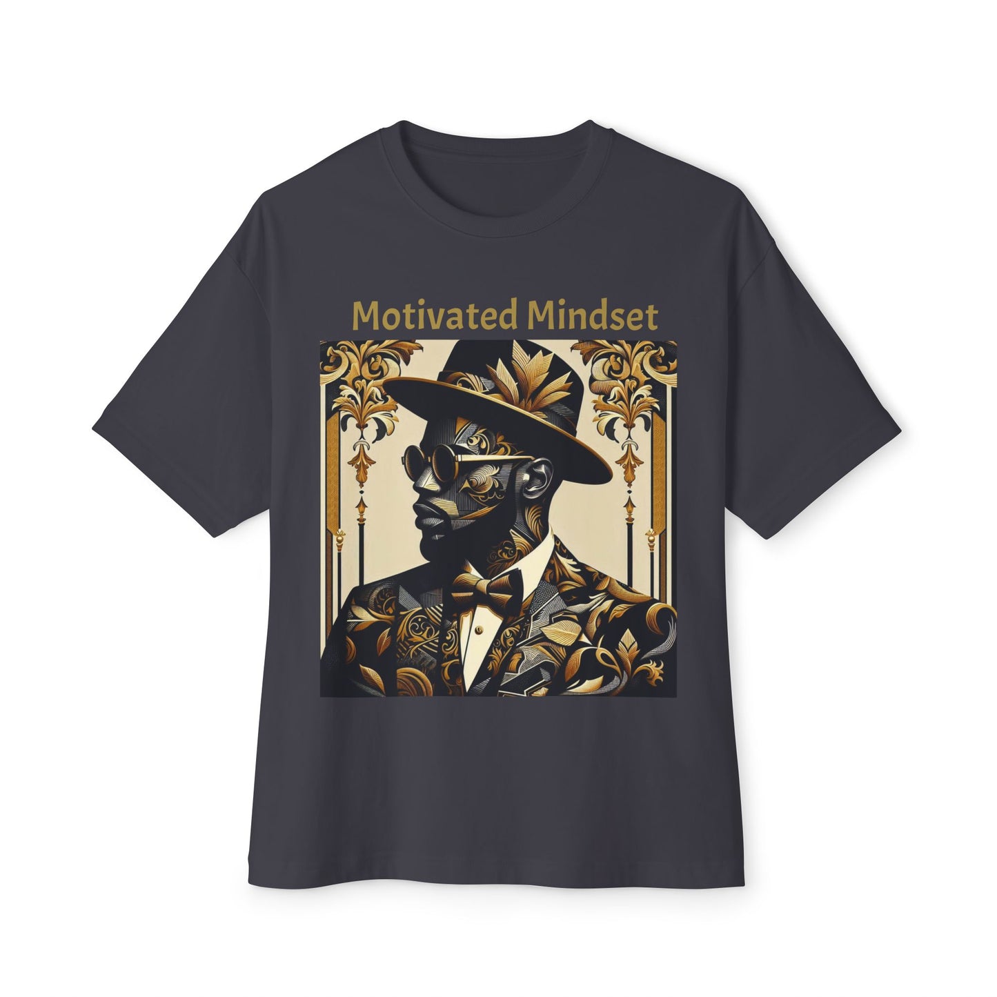 Motivated Mindset Boxy Tee - Unisex Oversized T-Shirt for Inspiration, Casual Wear, Gifts, Motivation, Self-Care - Gold Letters
