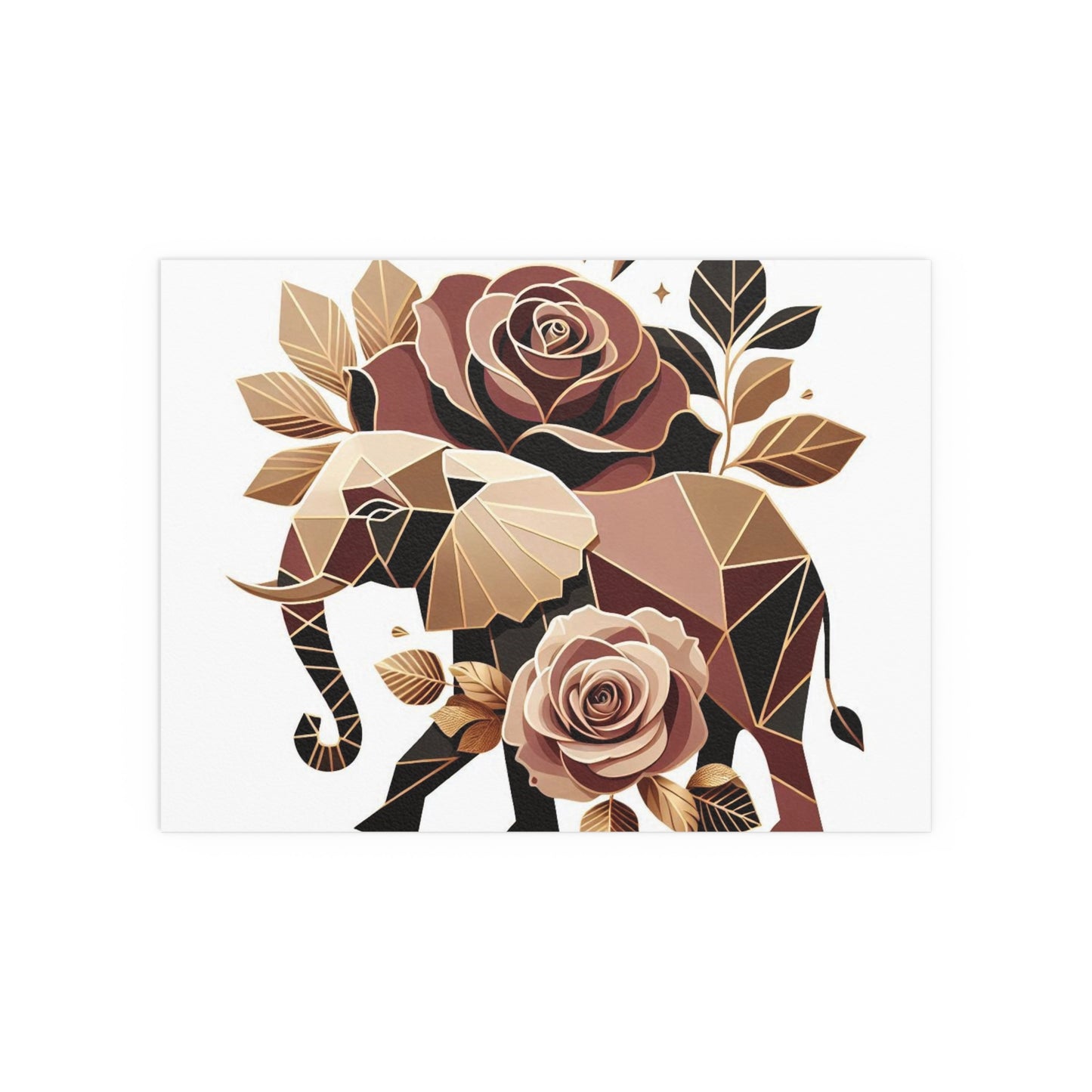 Elegant Floral Silk Poster - Indoor/Outdoor Wall Art for Home Decor - Brown & Gold Elephant & Roses