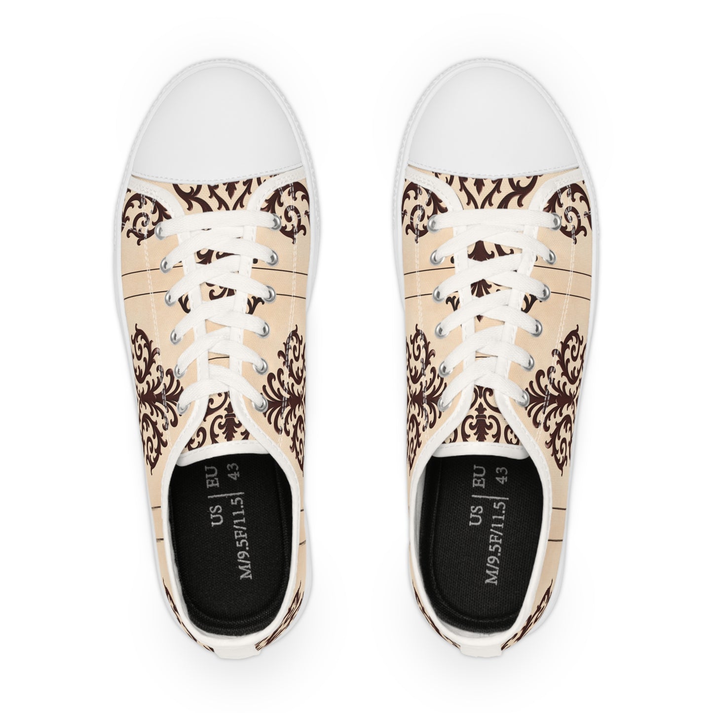 Almond-Beige & Brown Baroque Scroll Low-Top Sneakers — Beige Vintage Baroque Men's Shoes