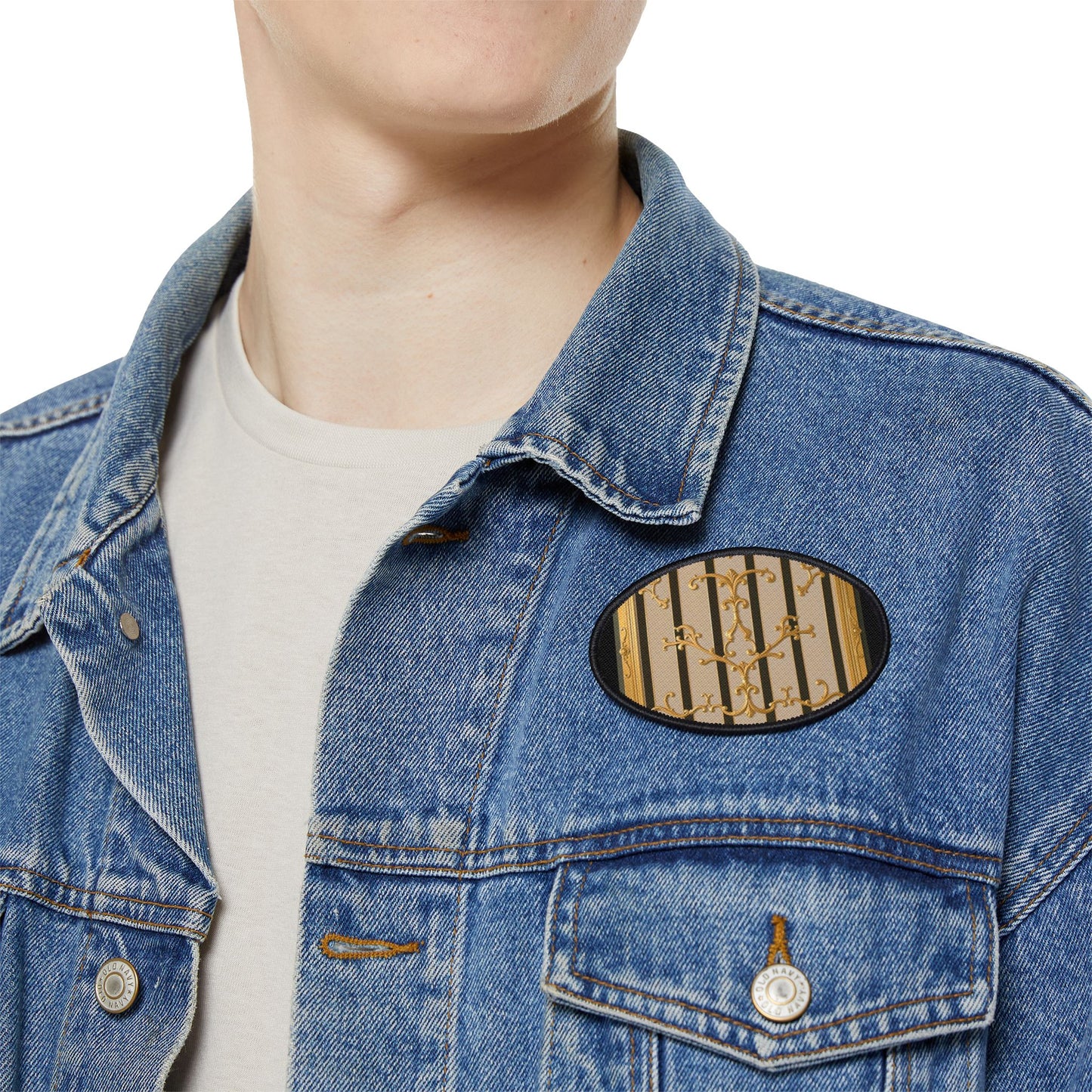 Iron-On Patches - Beige Striped Gold Rococo