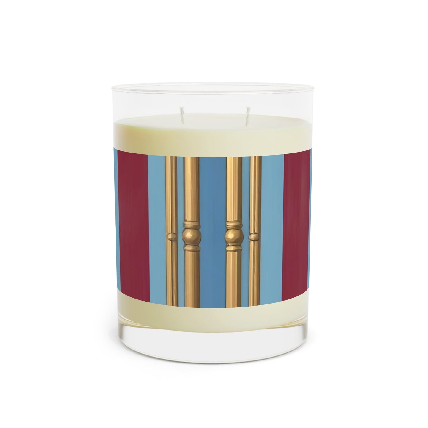 Elegant French-Inspired Scented Candle - Home Decor, Aromatherapy Gift, Luxurious Relaxation - Sky Blue & Maroon Striped Baroque