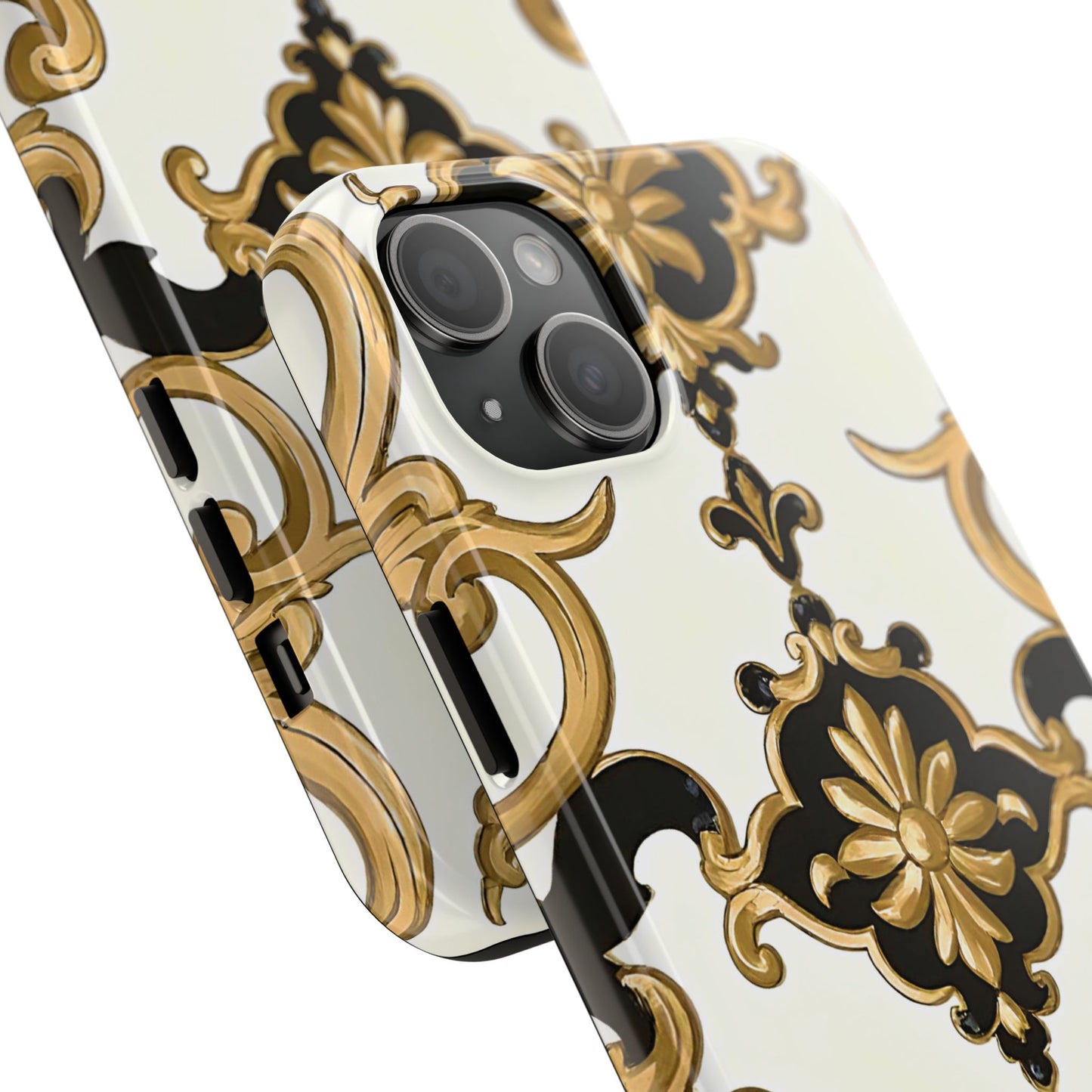 Elegant Floral Tough Phone Cases, Durable Phone Cover, Stylish Phone Accessories, Gift for Her, Chic Phone Cases - Black & Gold Rococo