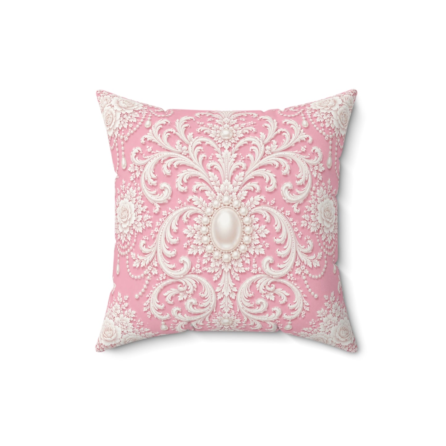 Pink Rococo Faux Suede Pillow — Elegant Rococo Square Throw Cushion