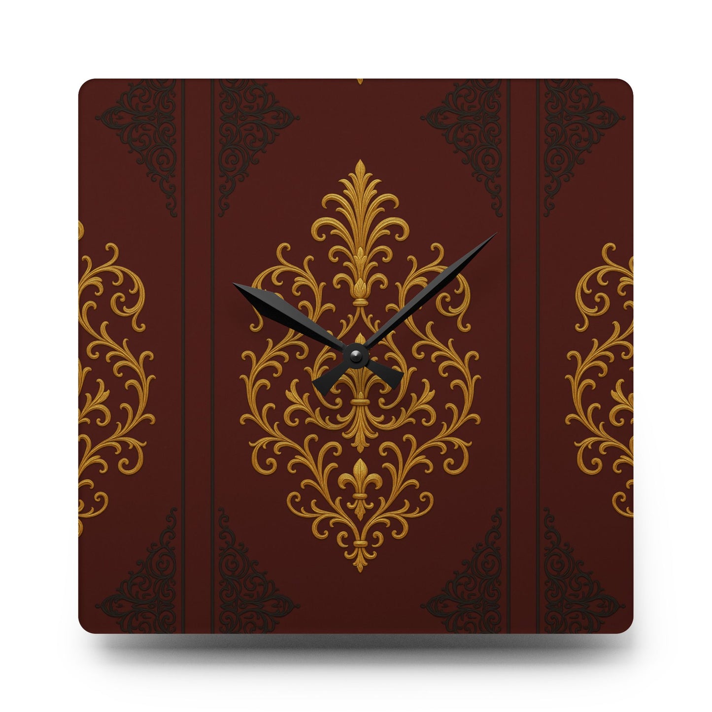 Dusk Burgundy-Black & Gold Baroque Acrylic Wall Clock - Elegant Burgundy & Gold Home Decor